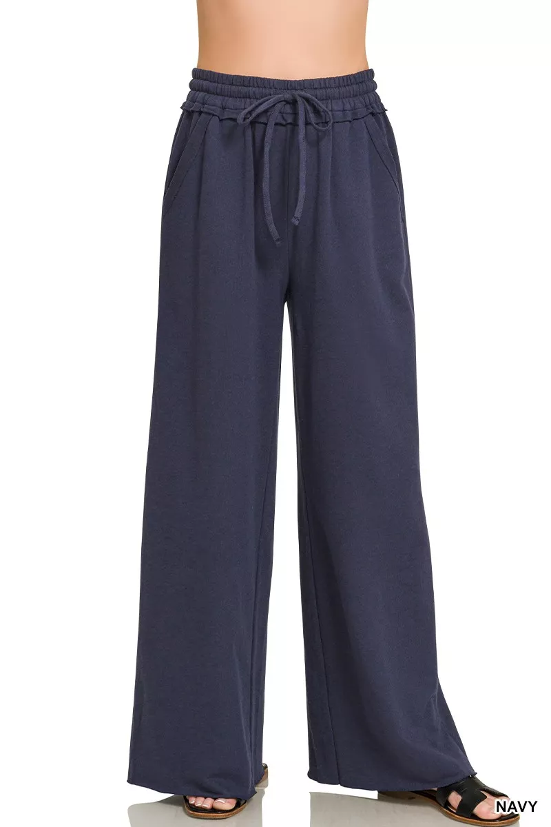 Drawstring French Terry Wide Leg Sweatpants