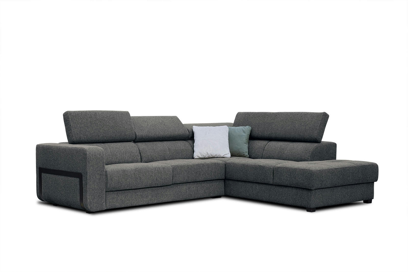 BERGO - Canapé d'angle droit 5 places en tissu gris foncé avec coussins déco