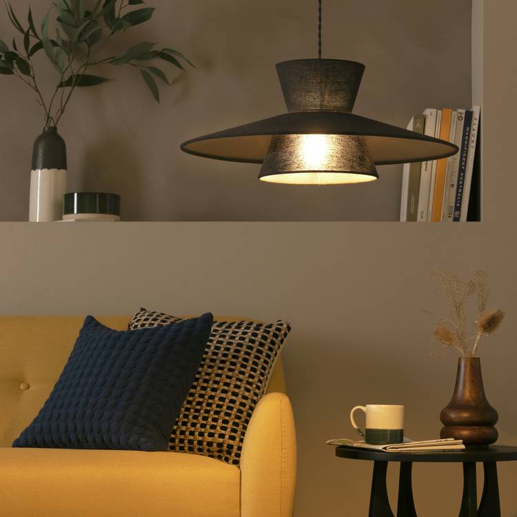 Habitat Otto Black Raffia Easy Fit 2 Tier Lampshade - 50cm