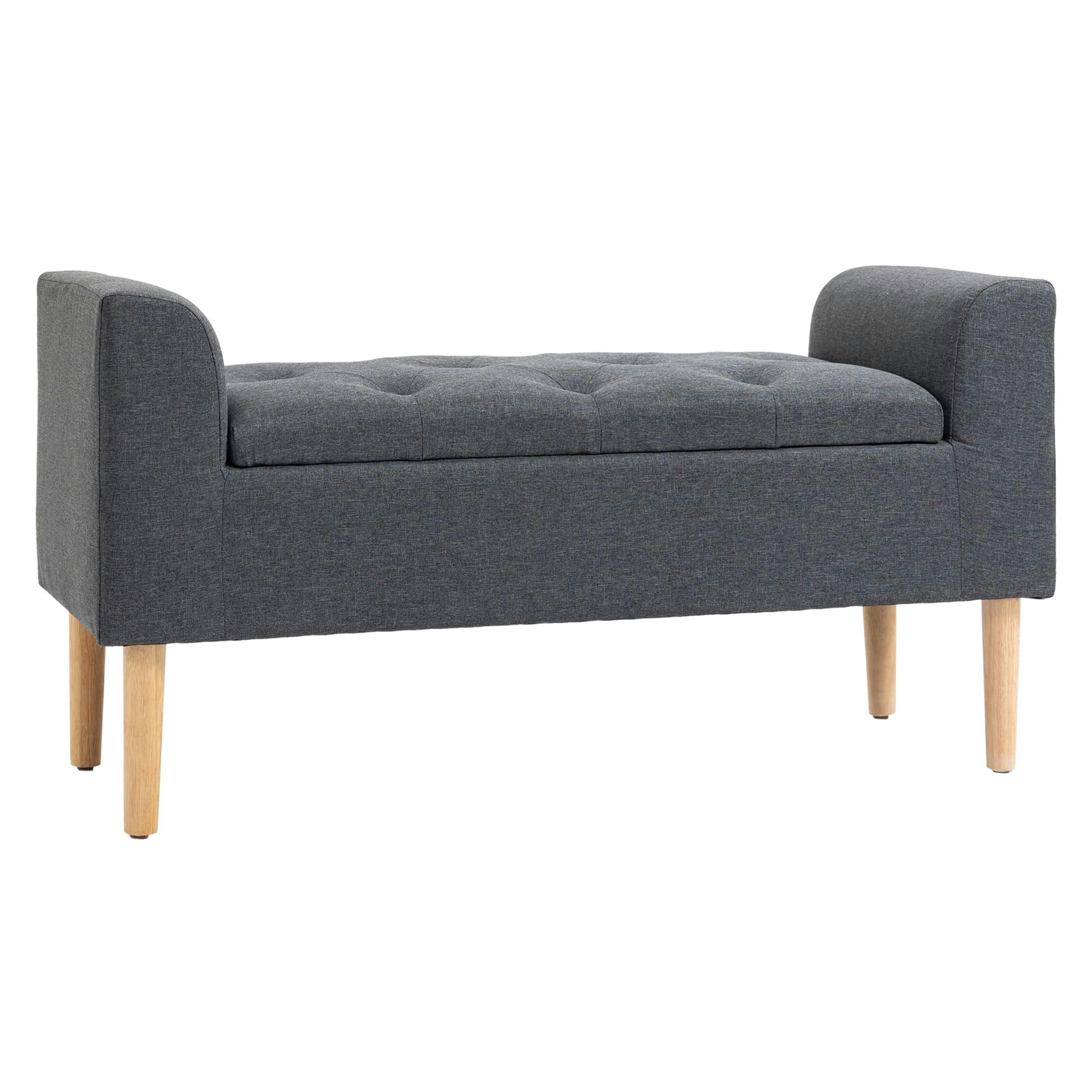 - Banquette coffre rangement 2 en 1 style Chesterfield aspect lin gris