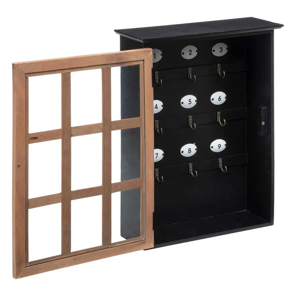 Atmosphera Sleutelkastje Cabinet - mdf/glas - zwart/bruin - 30 x 40 cm