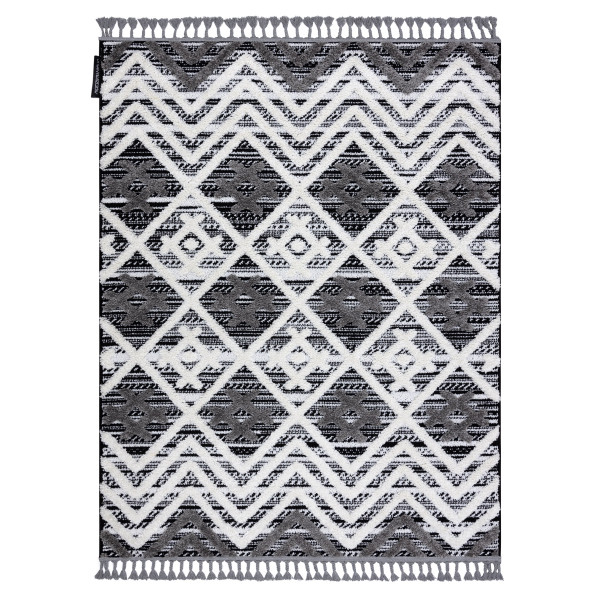 Dywan MAROC P642 Romby Zygzak szary / biały Frędzle 120x170 cm
