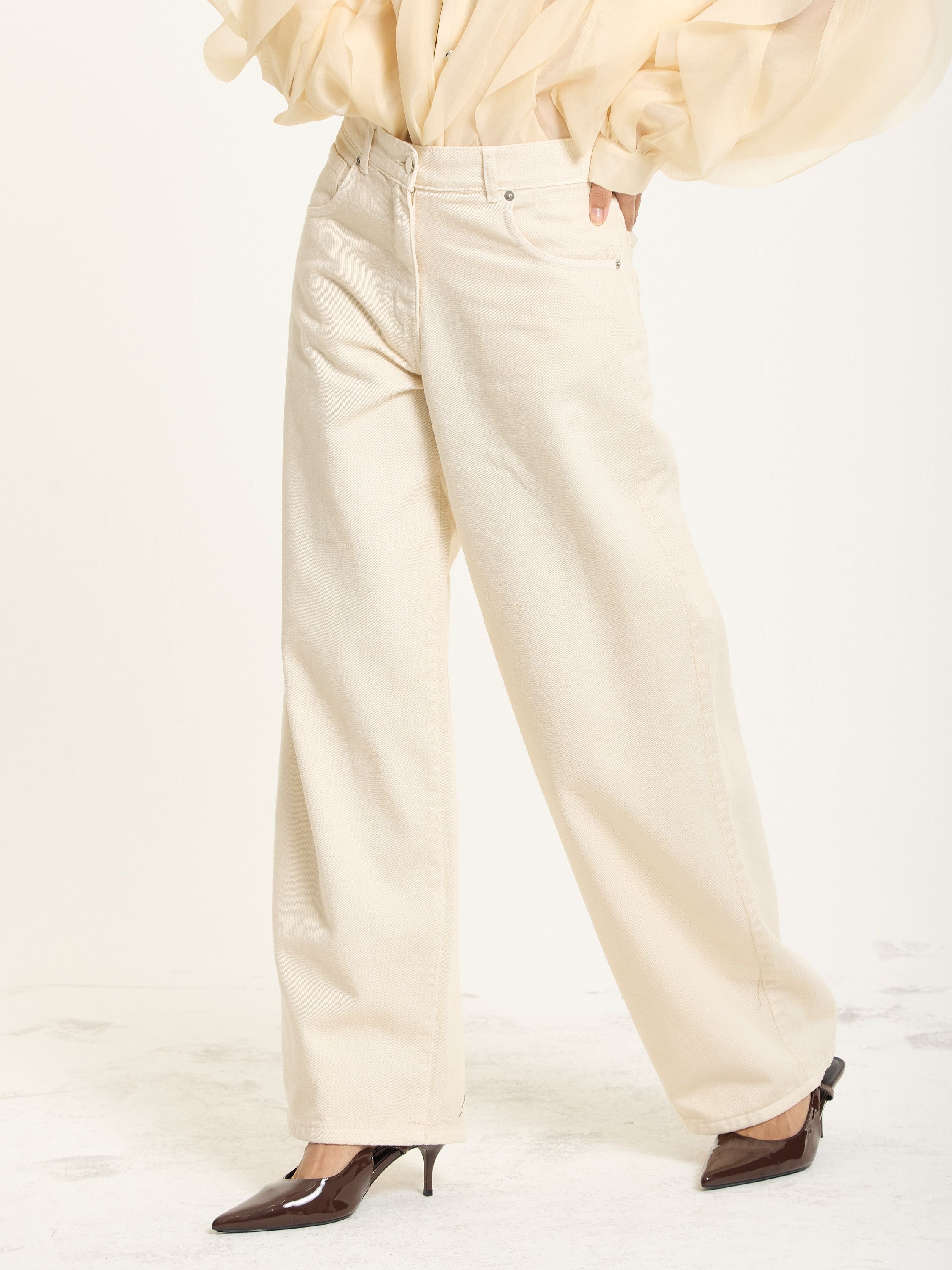 House of Holland Cream Wide Leg Denim Jeans