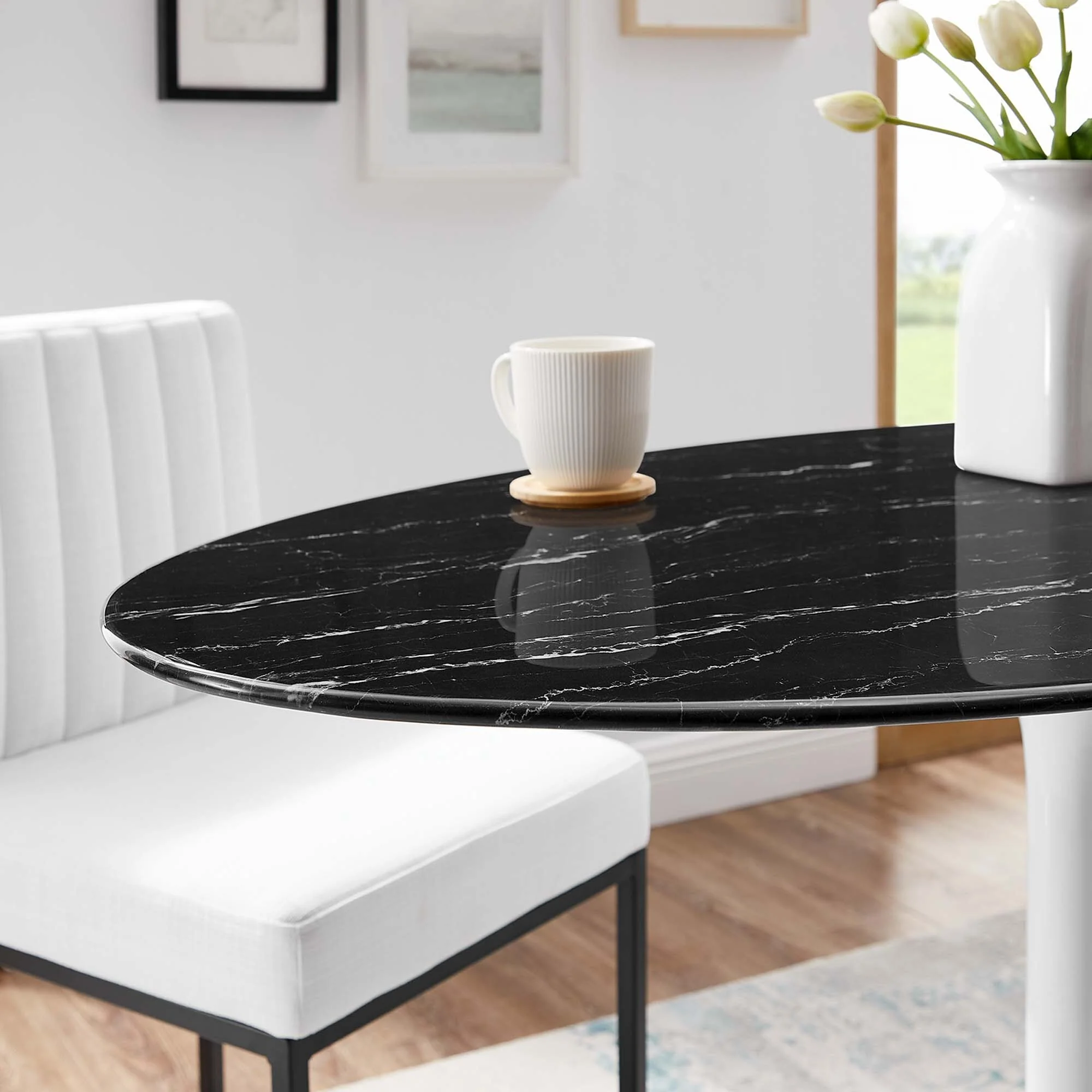 Lippa 48 Round Artificial Marble Dining Table - Black