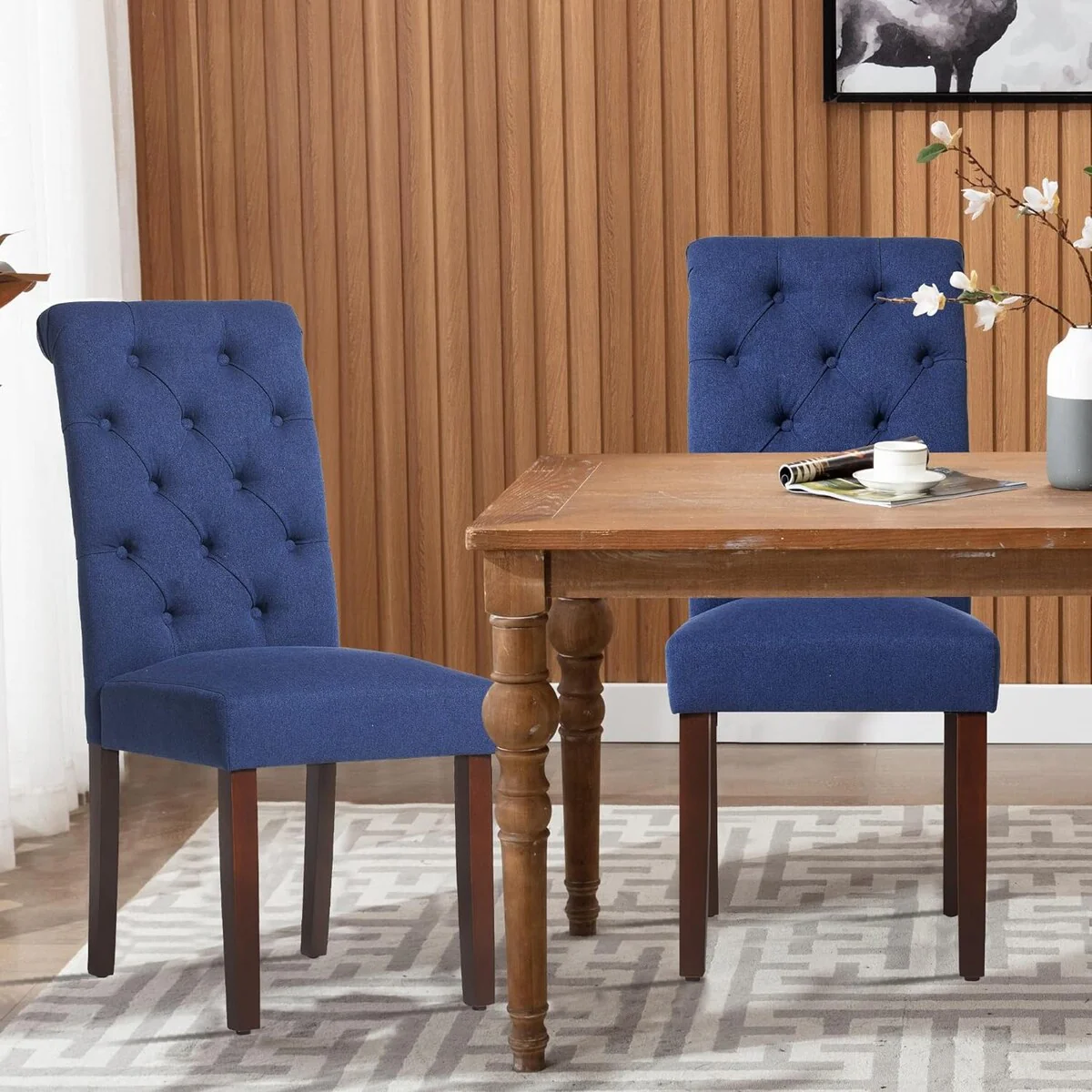 Tufted Parsons Upholstered Dining Side Chairs with Solid Wood Legs and Padded Seat
