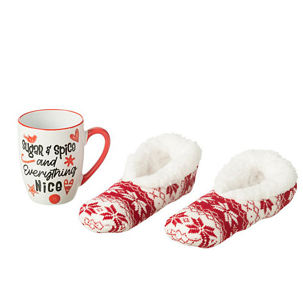 Mug avec chaussons en céramique rouge 20x6.5x27.5 cm