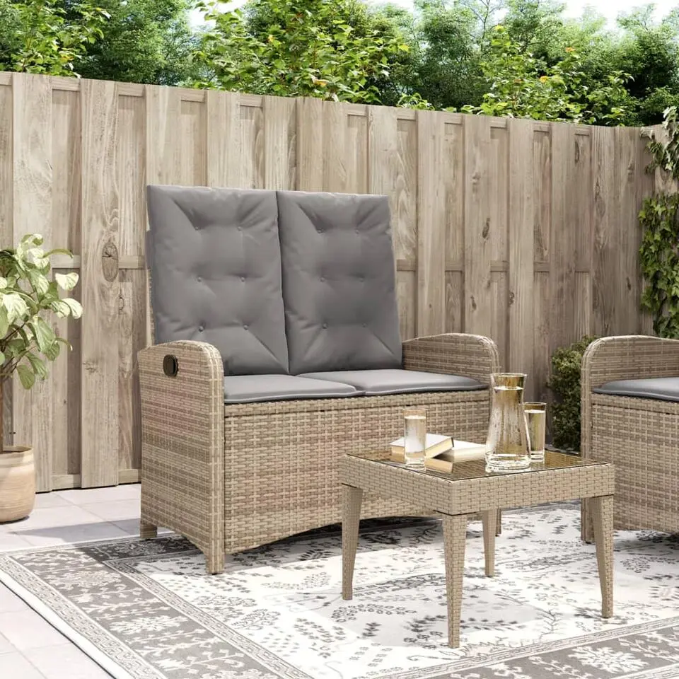 vidaXL - Verstelbare loungebank met grijs kussens - Beige rattan - 105x59x93 cm