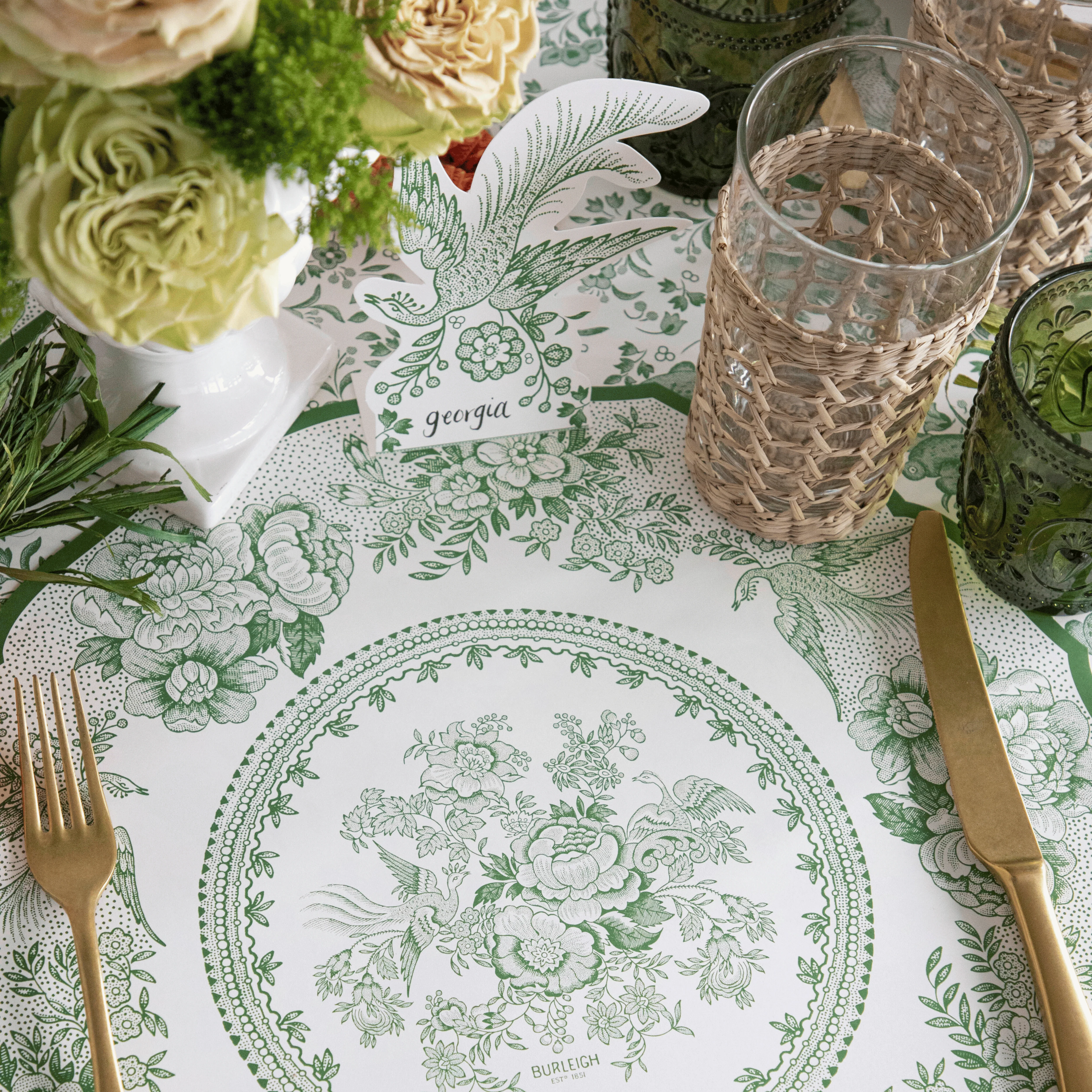 Burleigh x Hester & Cook Green Asiatic Pheasants Place Cards, Pack of 12
