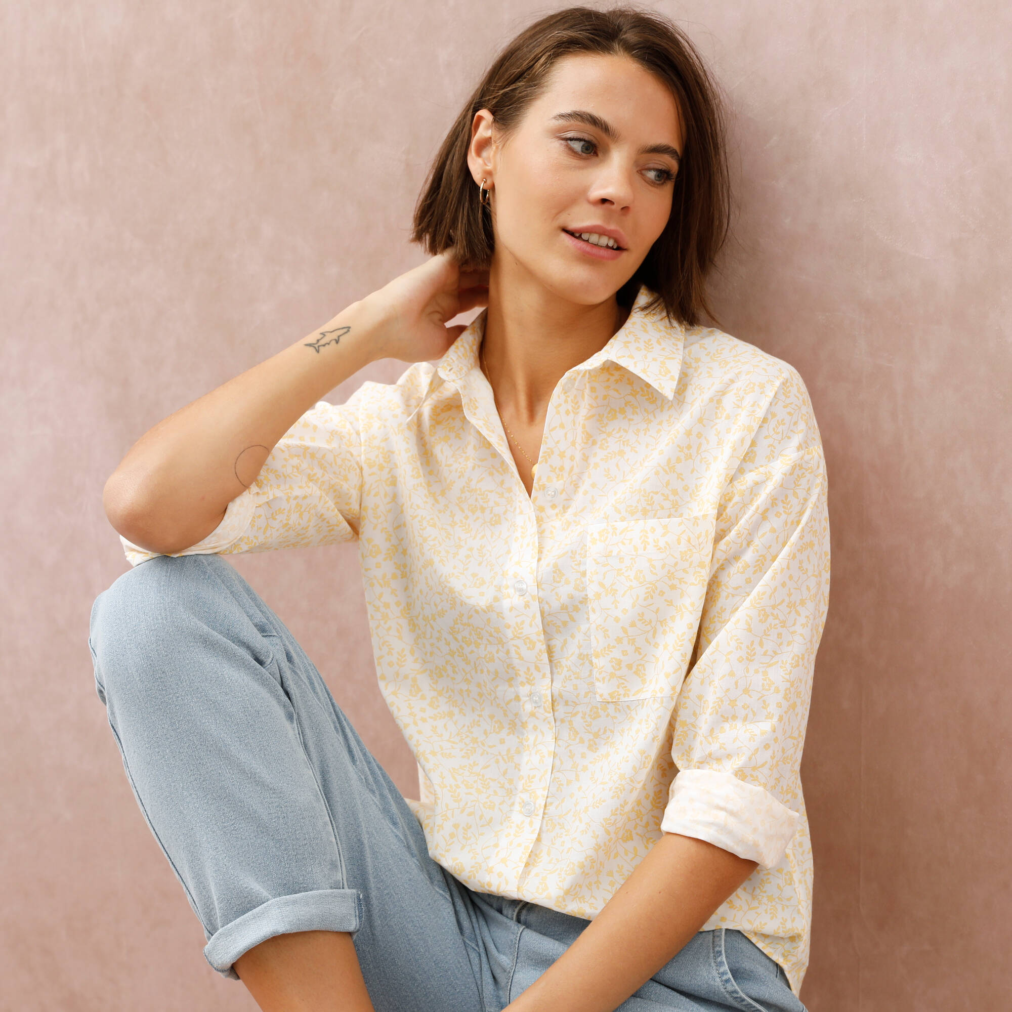 Chemise ample imprimée, coton léger