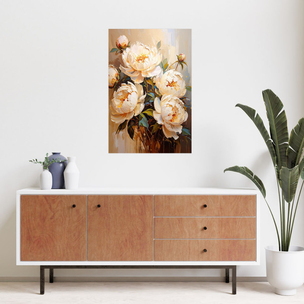 Naklejka na ścianę do salonu Feeby Piwonie Kremowe Kwiaty Bukiet 20x30