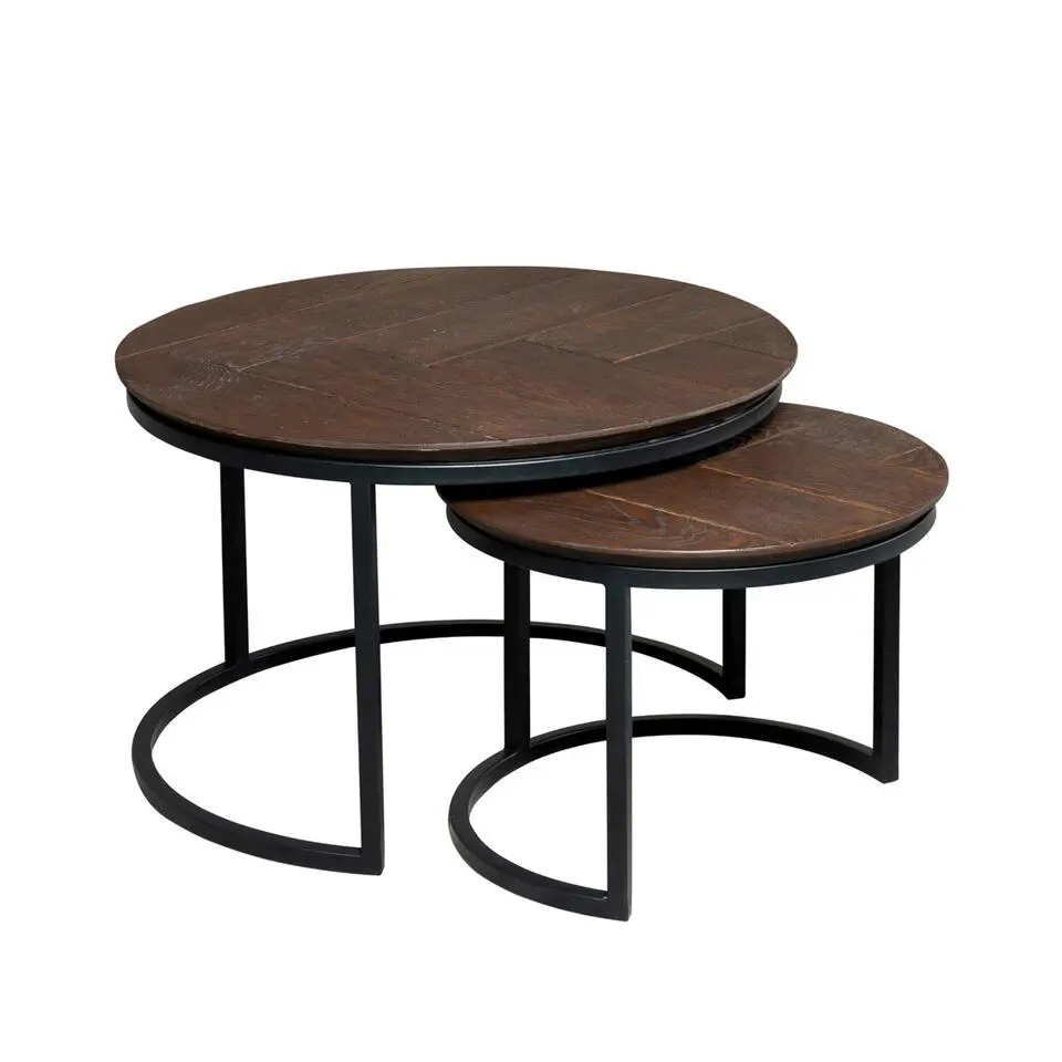 StarFurn - Salontafel Otik set van 2 rond - donkerbruin