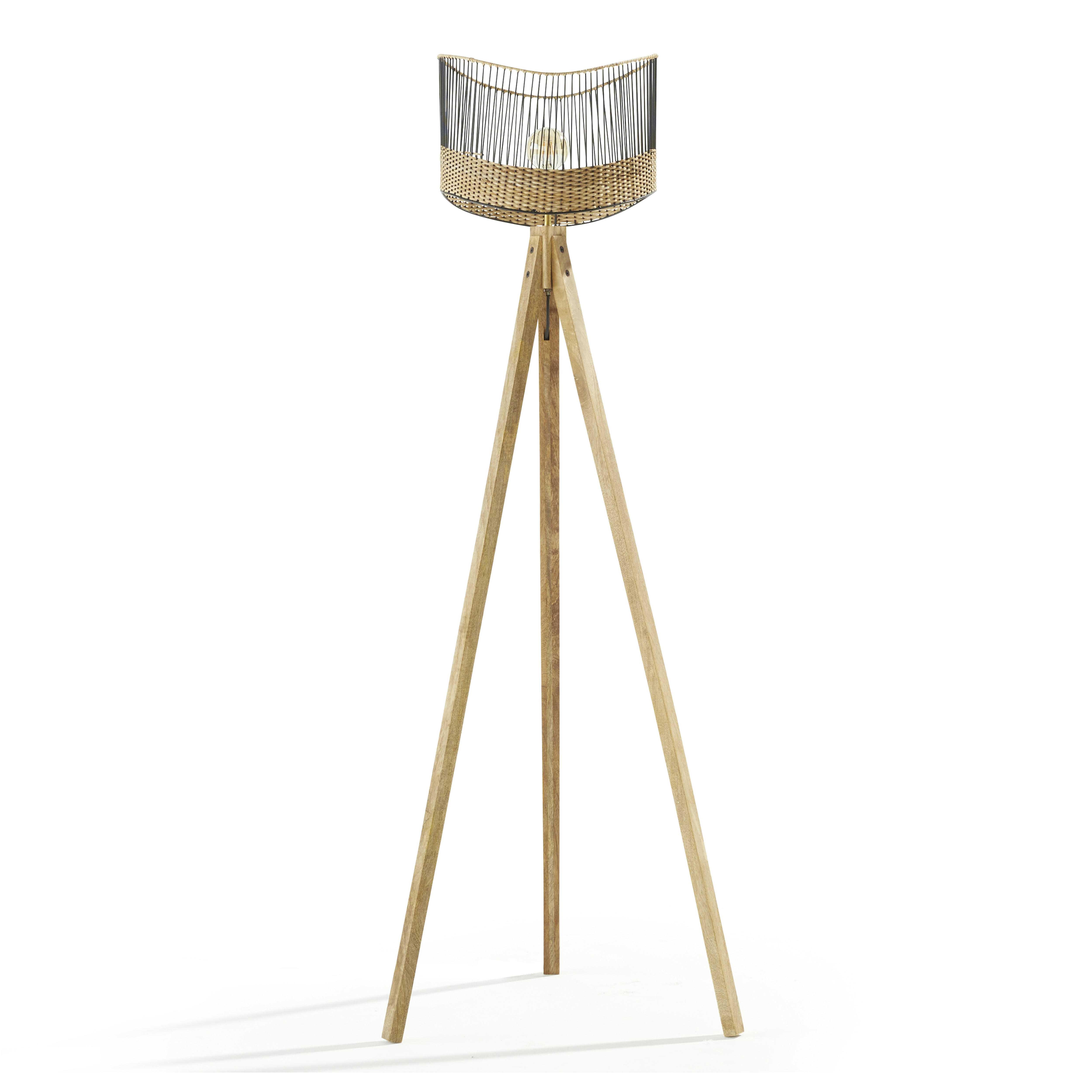 AGGAR - Lampadaire en manguier massif et rotin