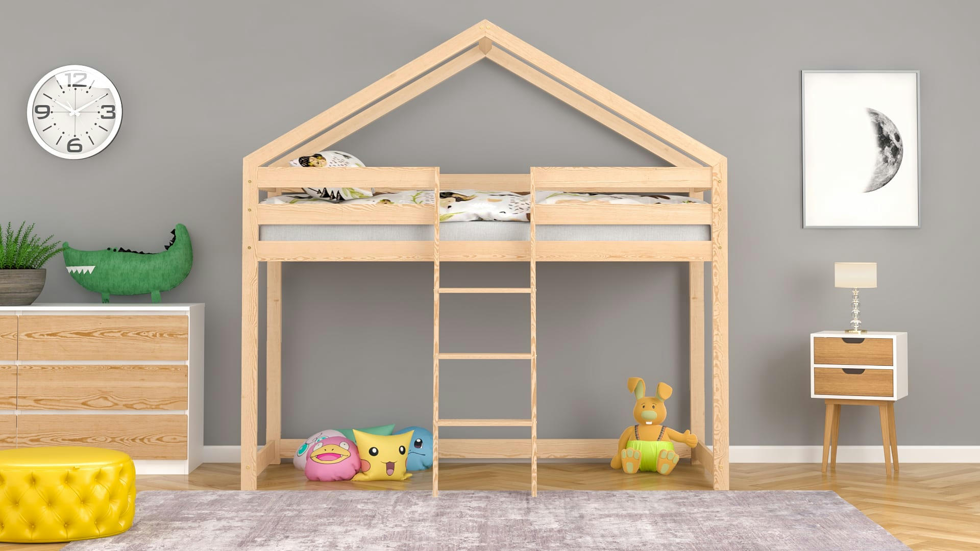 - Lit mezzanine en pin massif 190x90 naturel