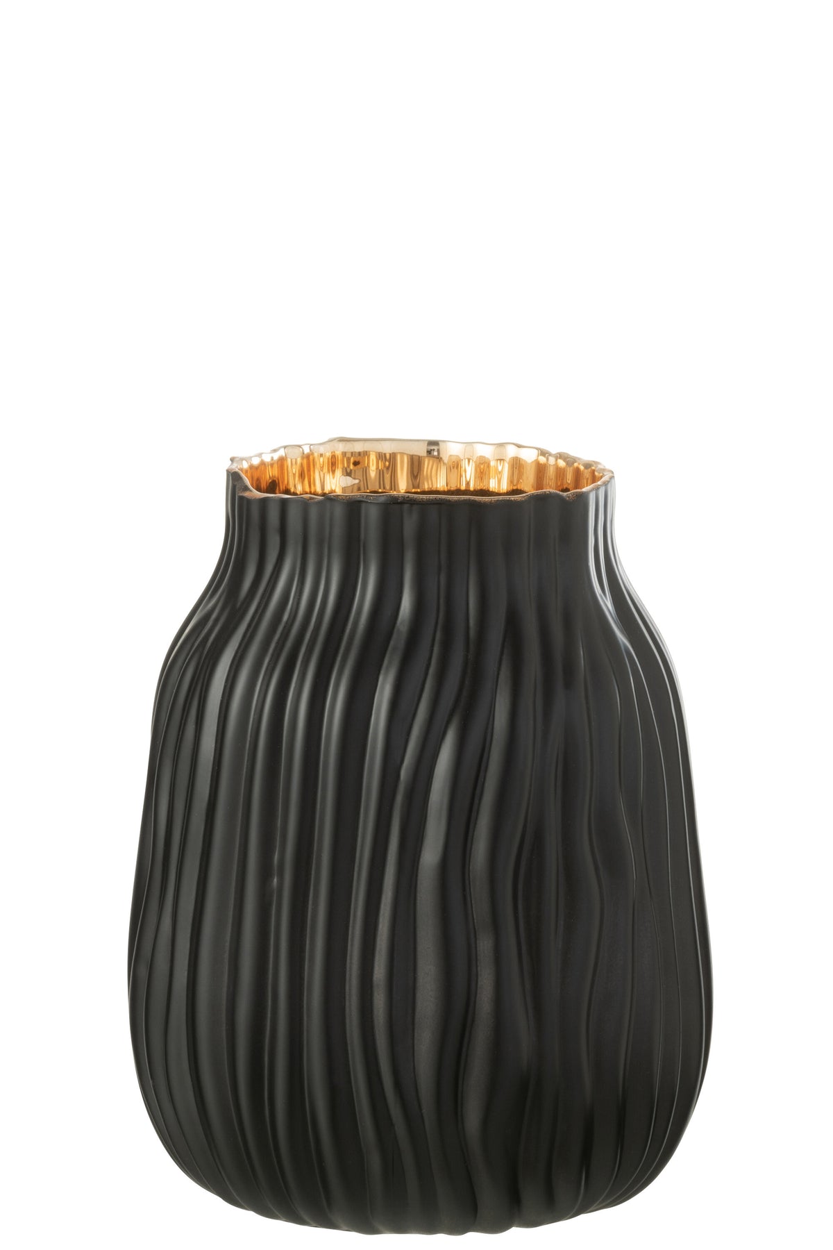 J-Line vaas Inkepingen - glas - zwart/goud - small - Ø 16 cm