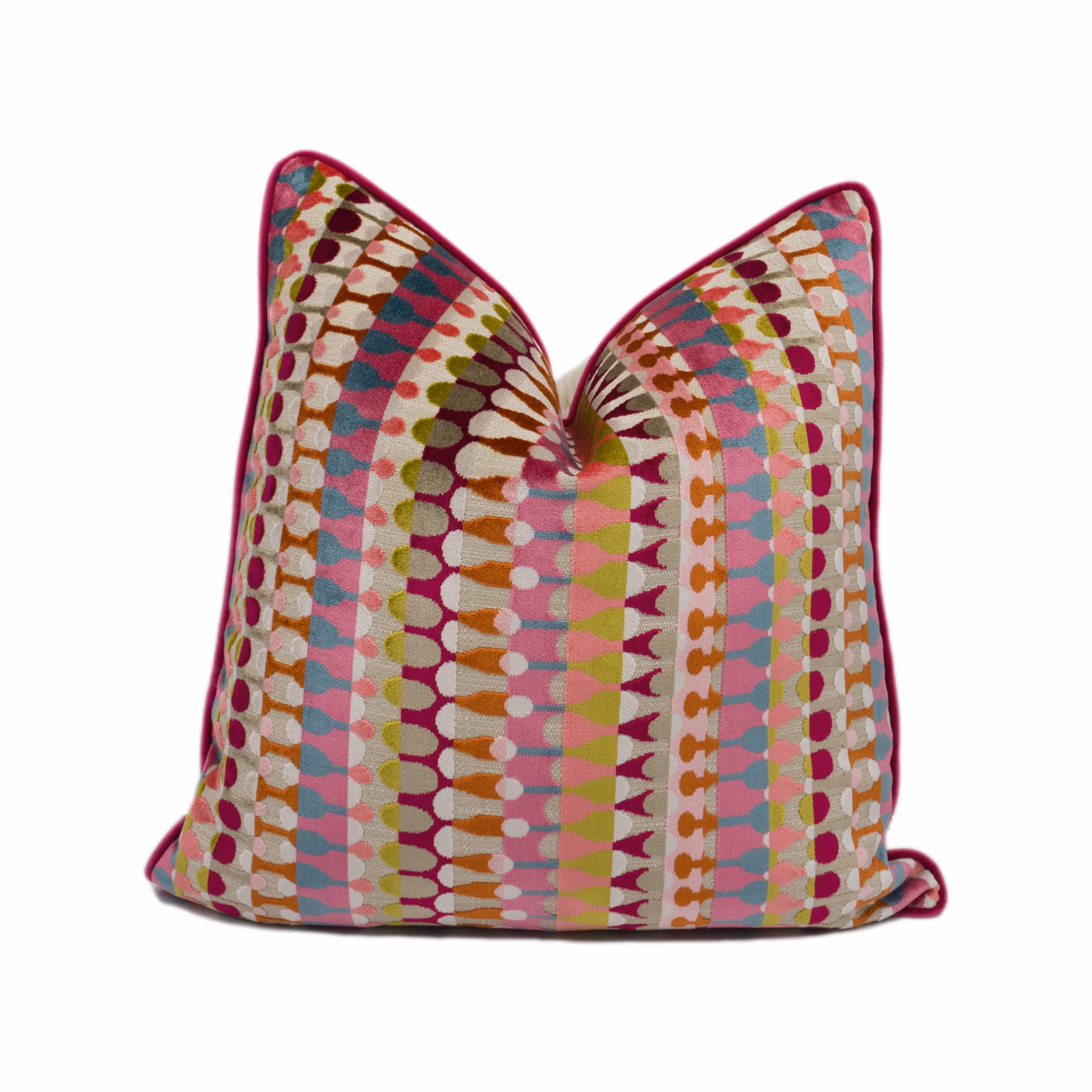 Clarke & Clarke - Orpheus - Magenta / Peacock - Fun Urban Geometric Cut Velvet Designer Cushion Cover - Luxury Throw Pillow - Handmade Home
