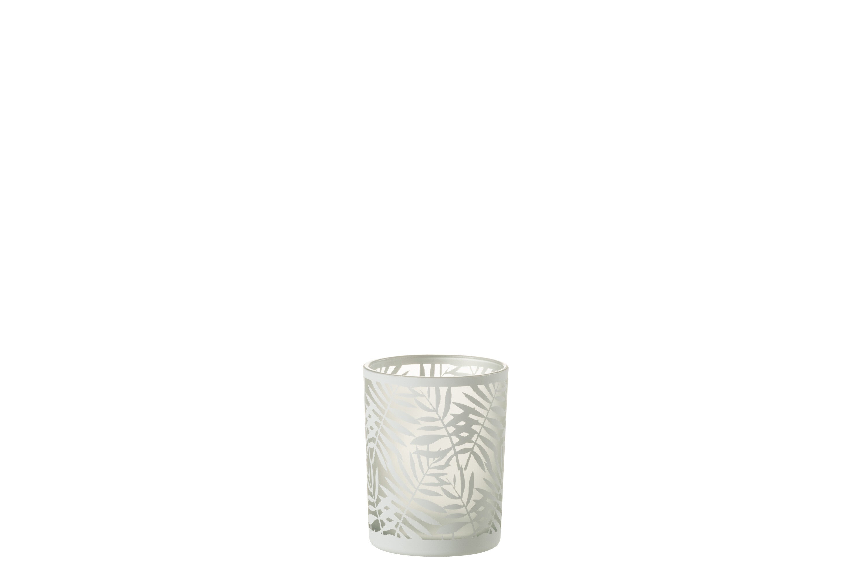 J-Line windlicht Bladeren - glas - wit - medium - 2 stuks