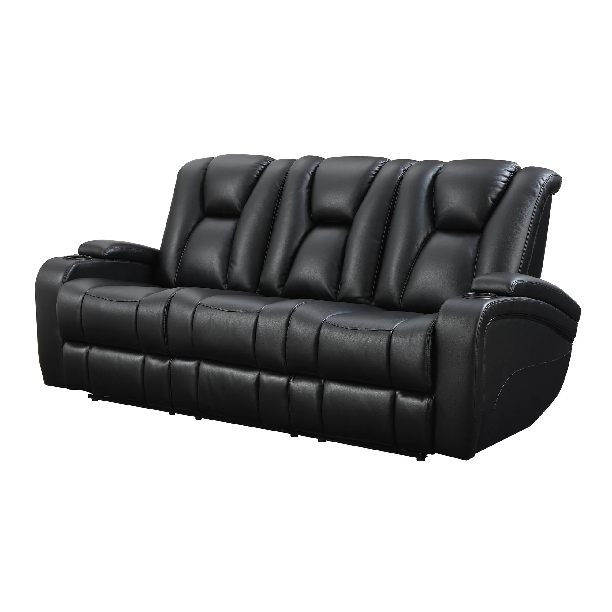 Delange Black Leatherette Power Sofa with Headrests