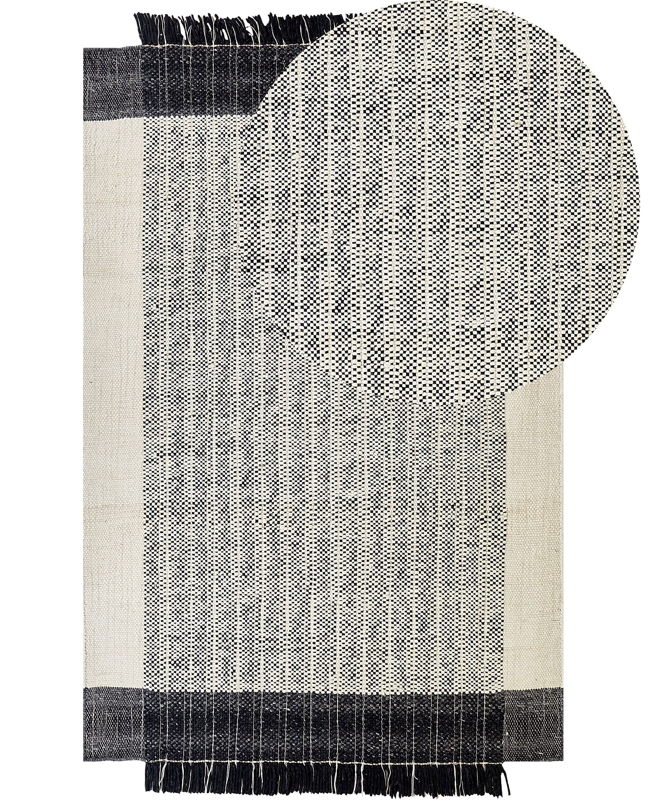 Dywan 140x200 cm wełna biało-czarny