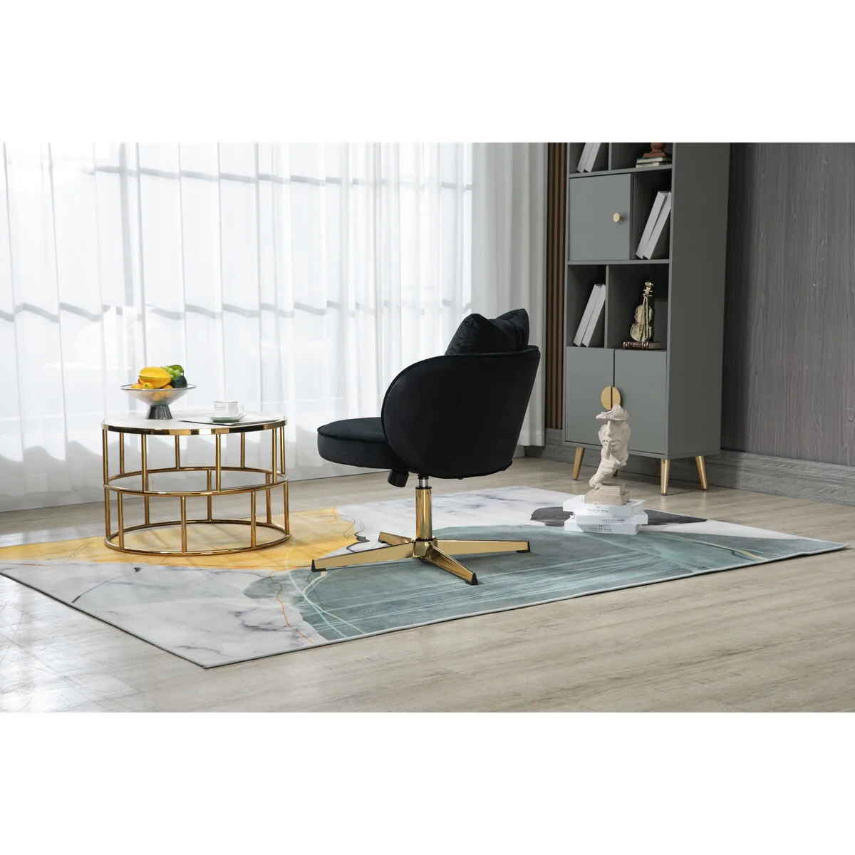 Living Room Swivel Office Chair with Upholstery and Adjustable Legs