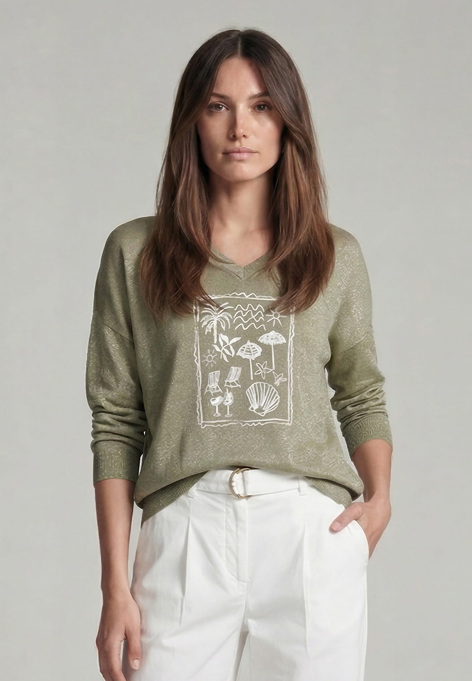 Schimmernder Pullover mit Print