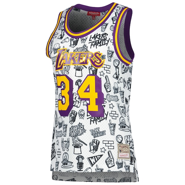 Shaquille O'Neal Los Angeles Lakers Women's 1996 Doodle Swingman Jersey - White