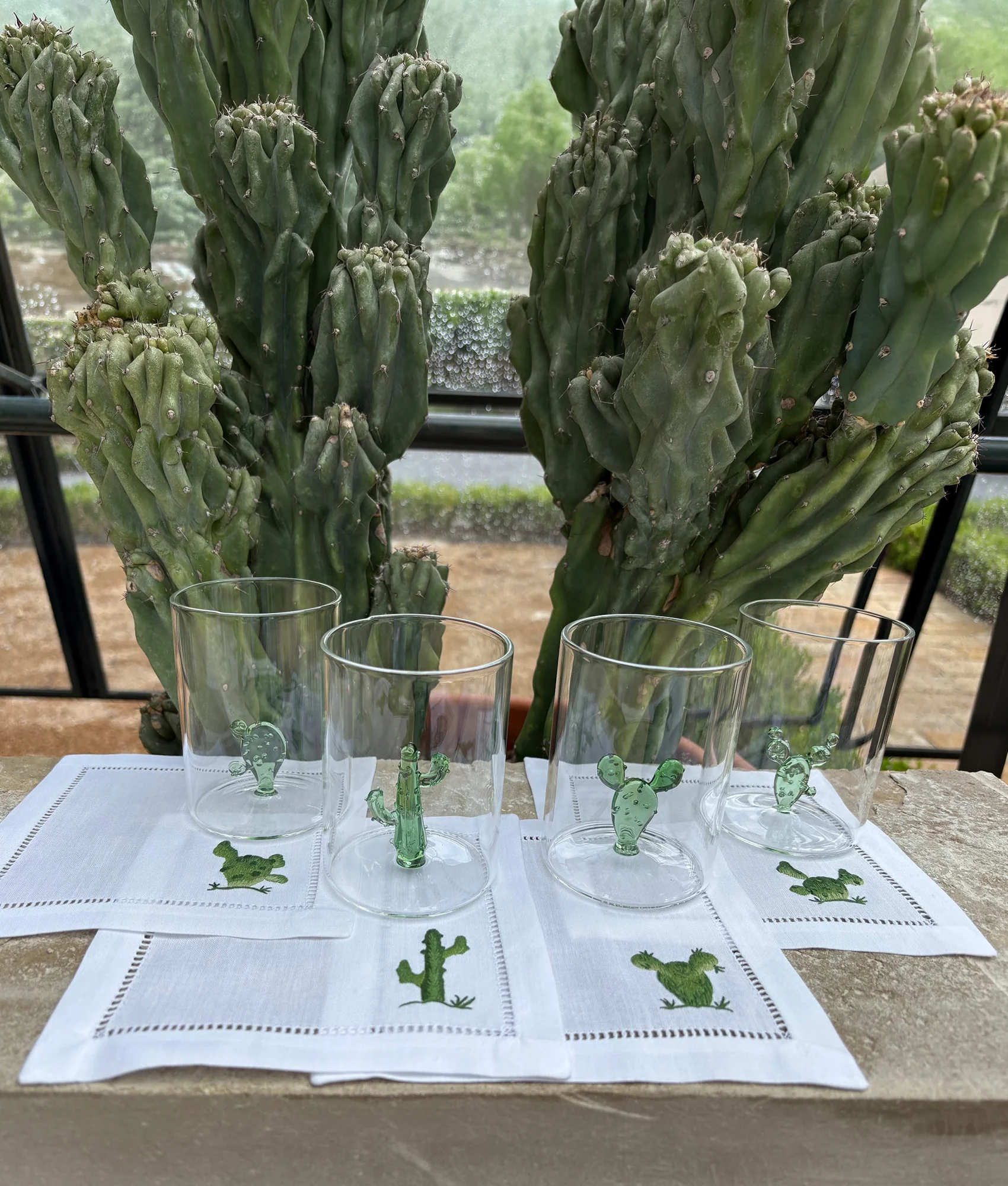 Cactus Drinking Glasses - Set of Four - Green