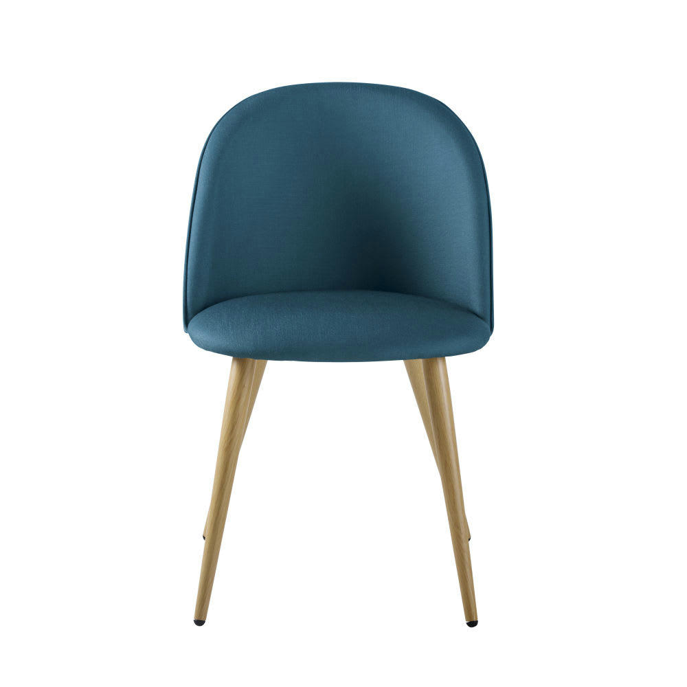 Mauricette - Chaise vintage bleu canard et métal imitation chêne