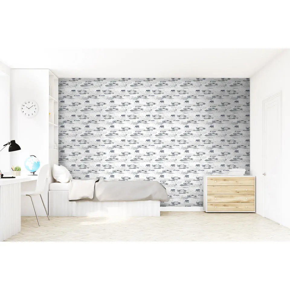 Sanders & Sanders behang race auto's zwart wit - 50 x 900 cm