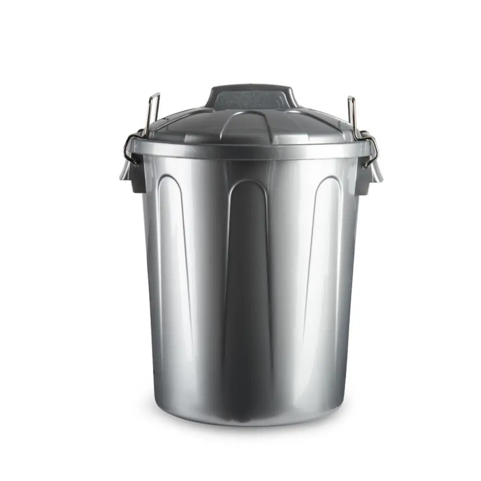 Forte Plastics Afvalbak - zilverkleurig - afvalemmer met deksel - 21l