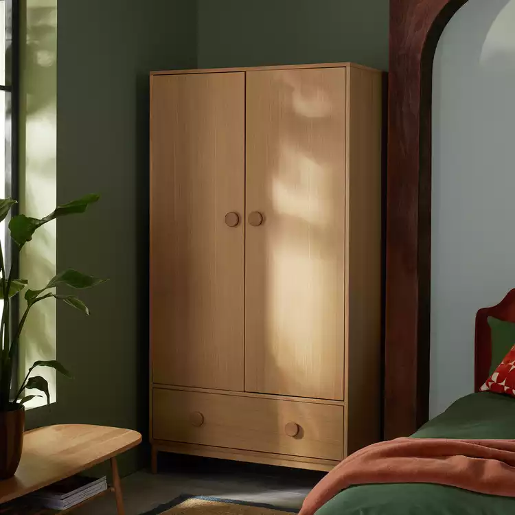 Habitat Cornelia 2 Door 1 Drawer Wardrobe - Oak