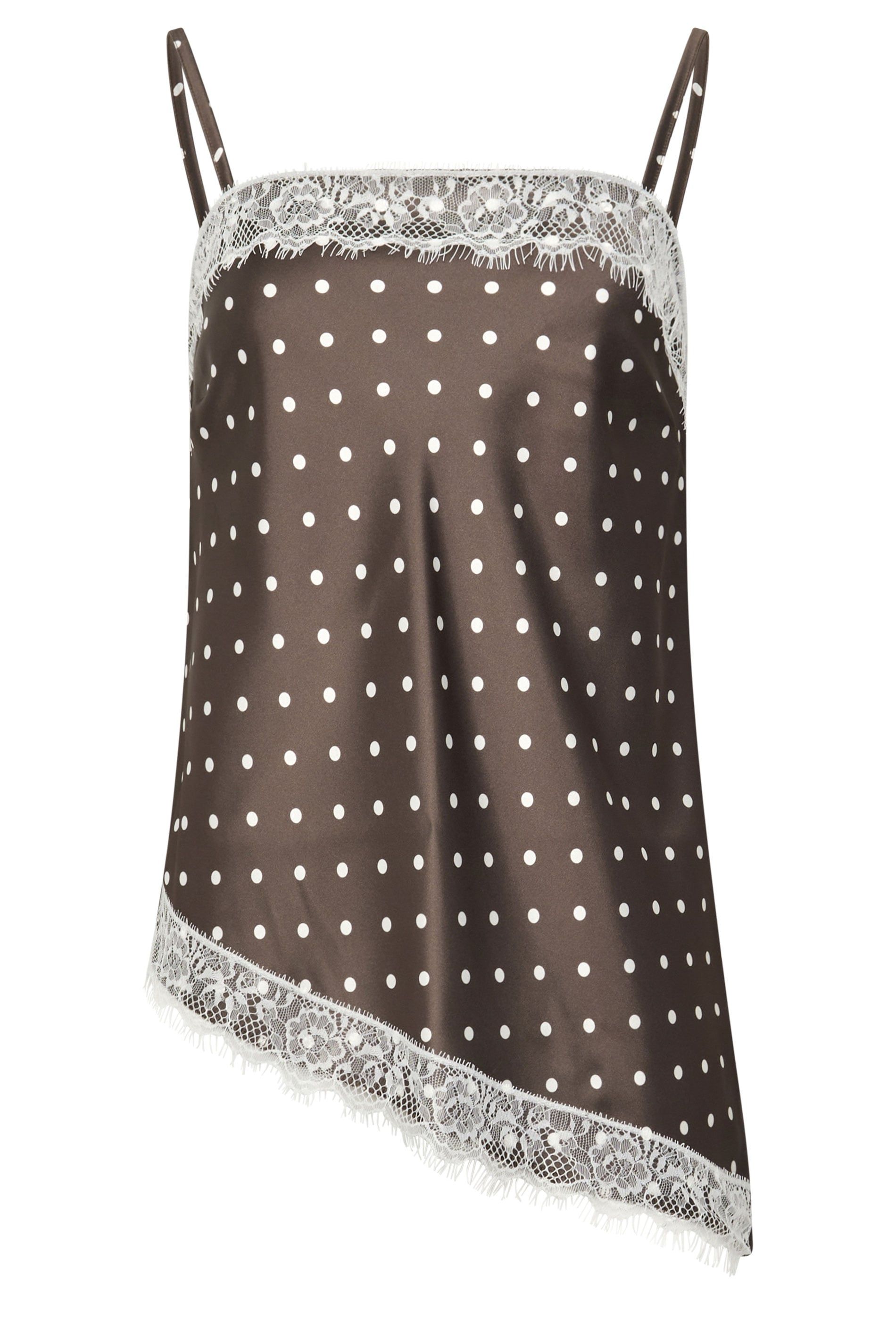 Long Tall Sally Tall Polka Dot Asymmetric Lace Cami Top