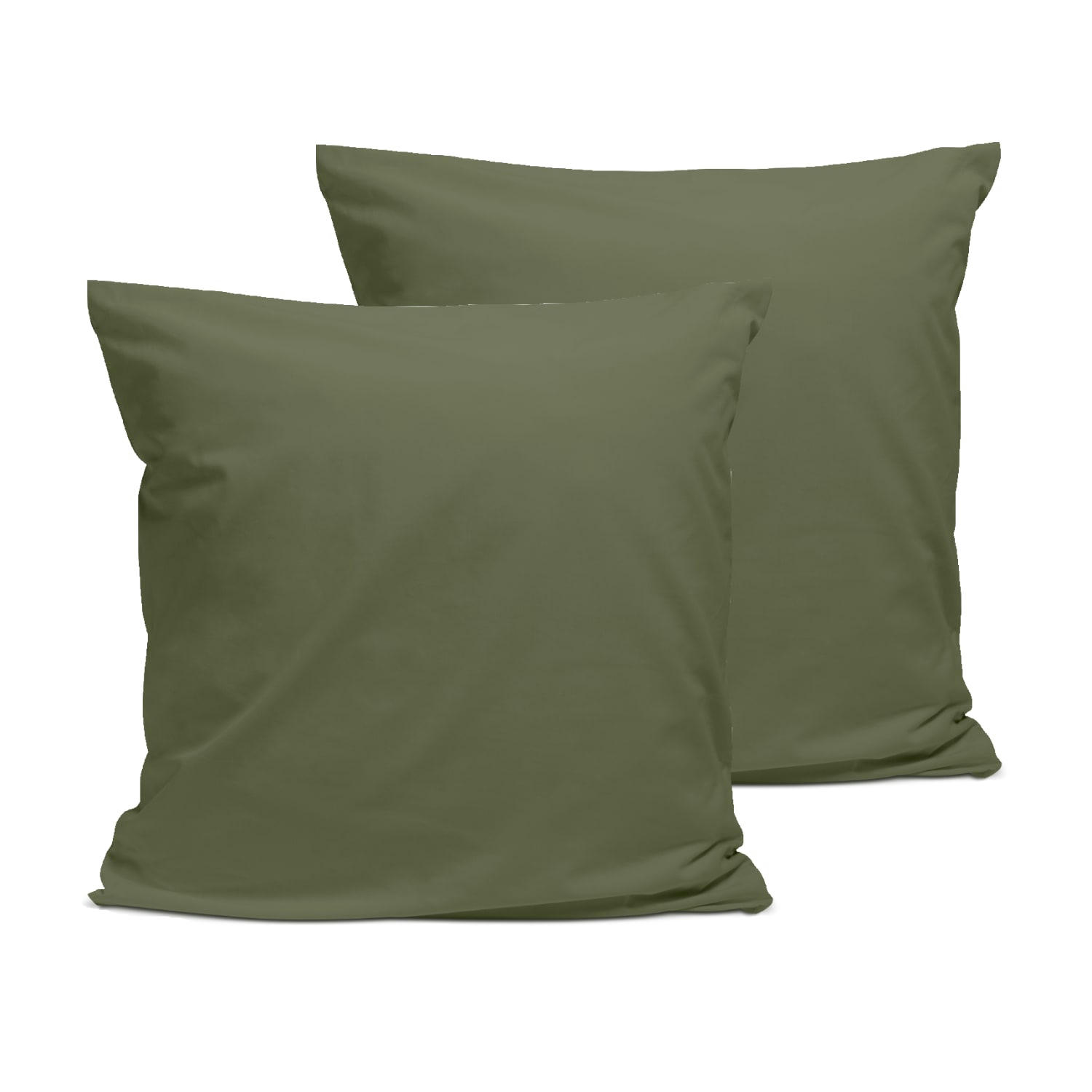 - Lot de 2 taies d'oreiller unies en percale de coton kaki 65x65cm