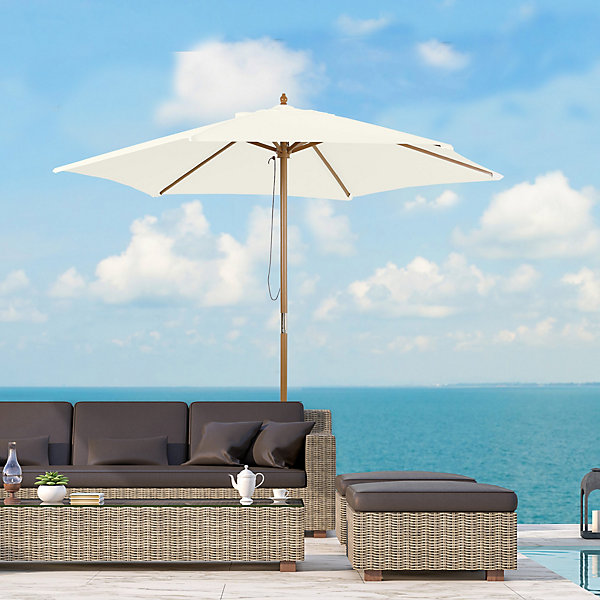 Parasol droit hexagonal de jardin grande taille dia. 2,5 x 2,3H m bambou polyester