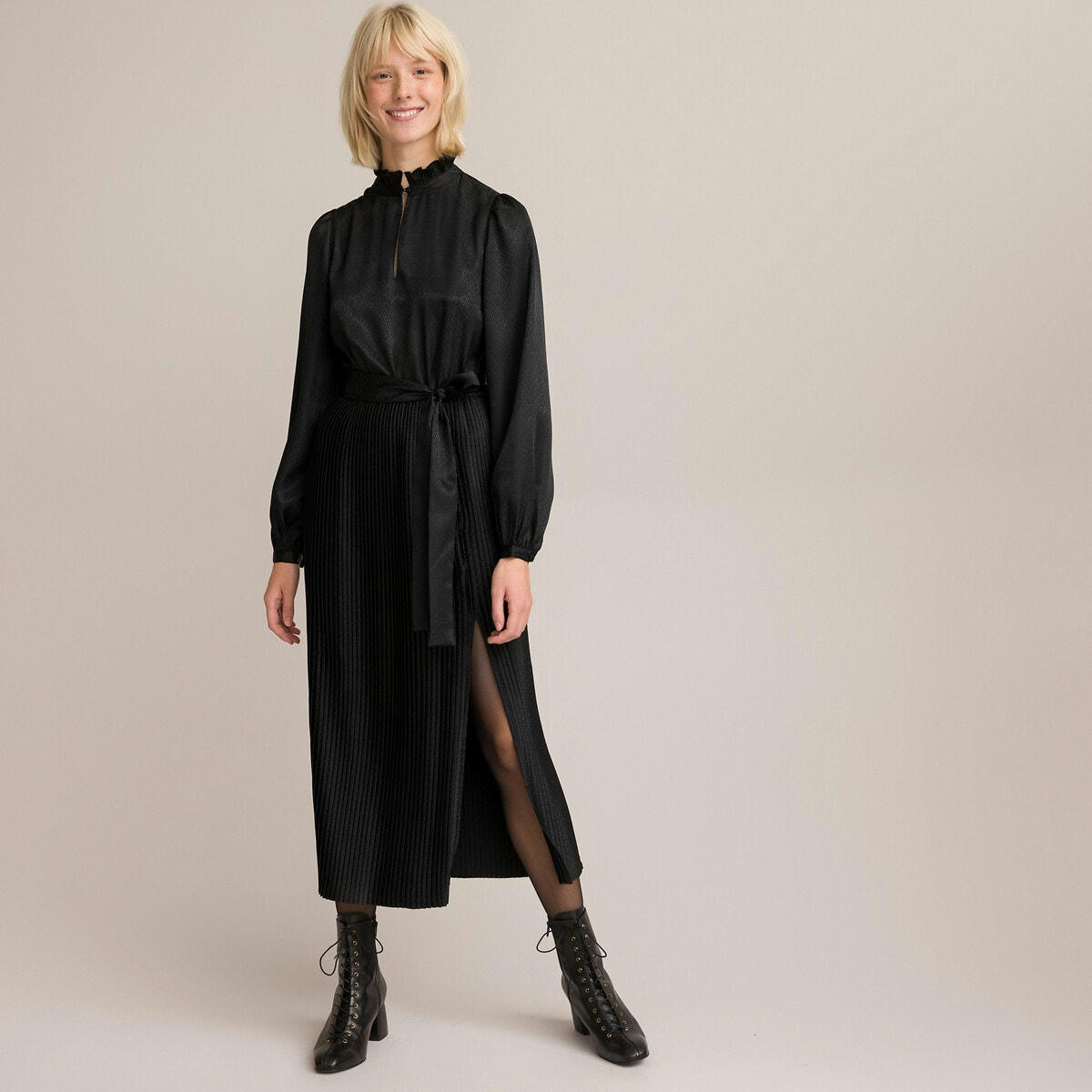 Robe maxi longue, jacquard satiné