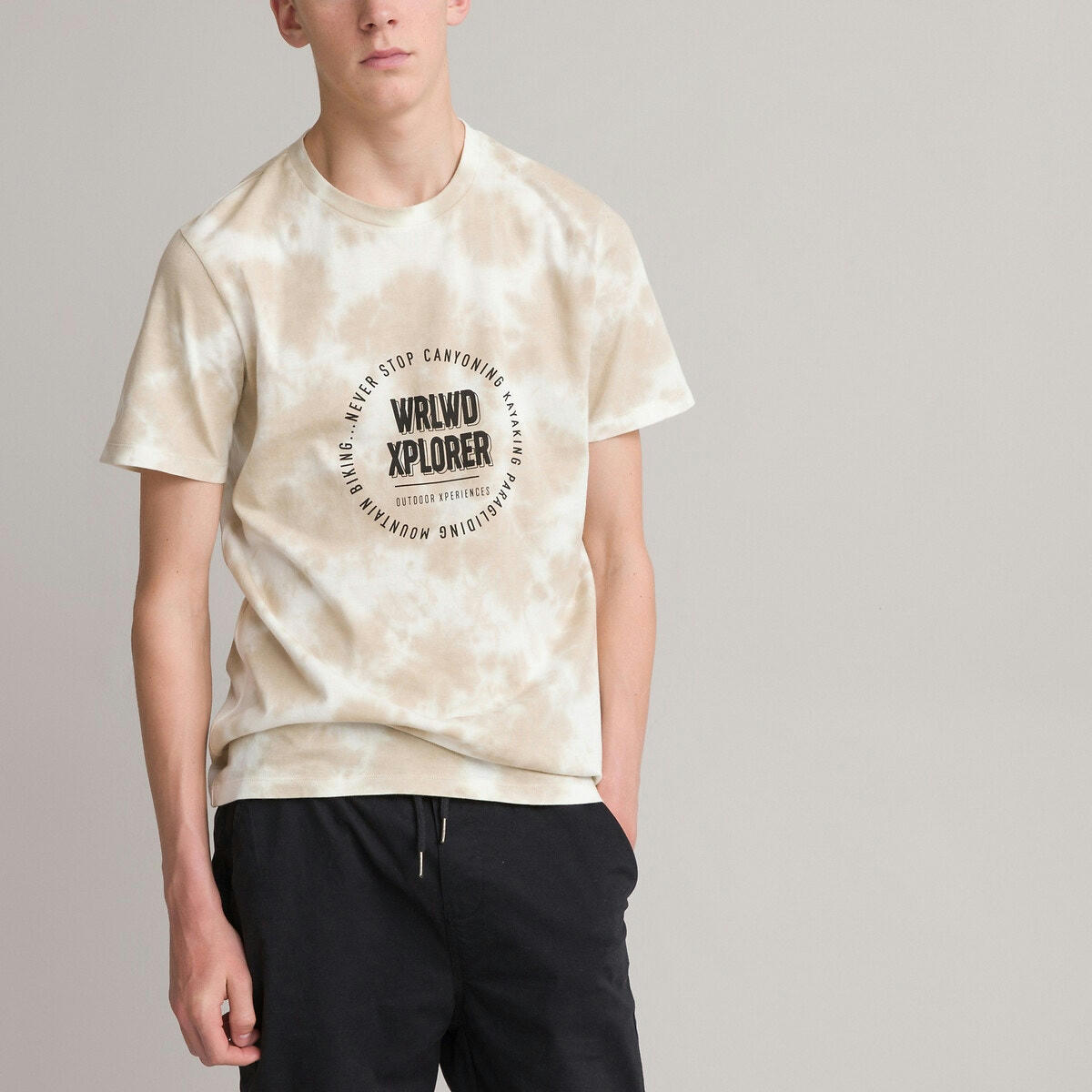 T-shirt col rond tie and dye, imprimé devant