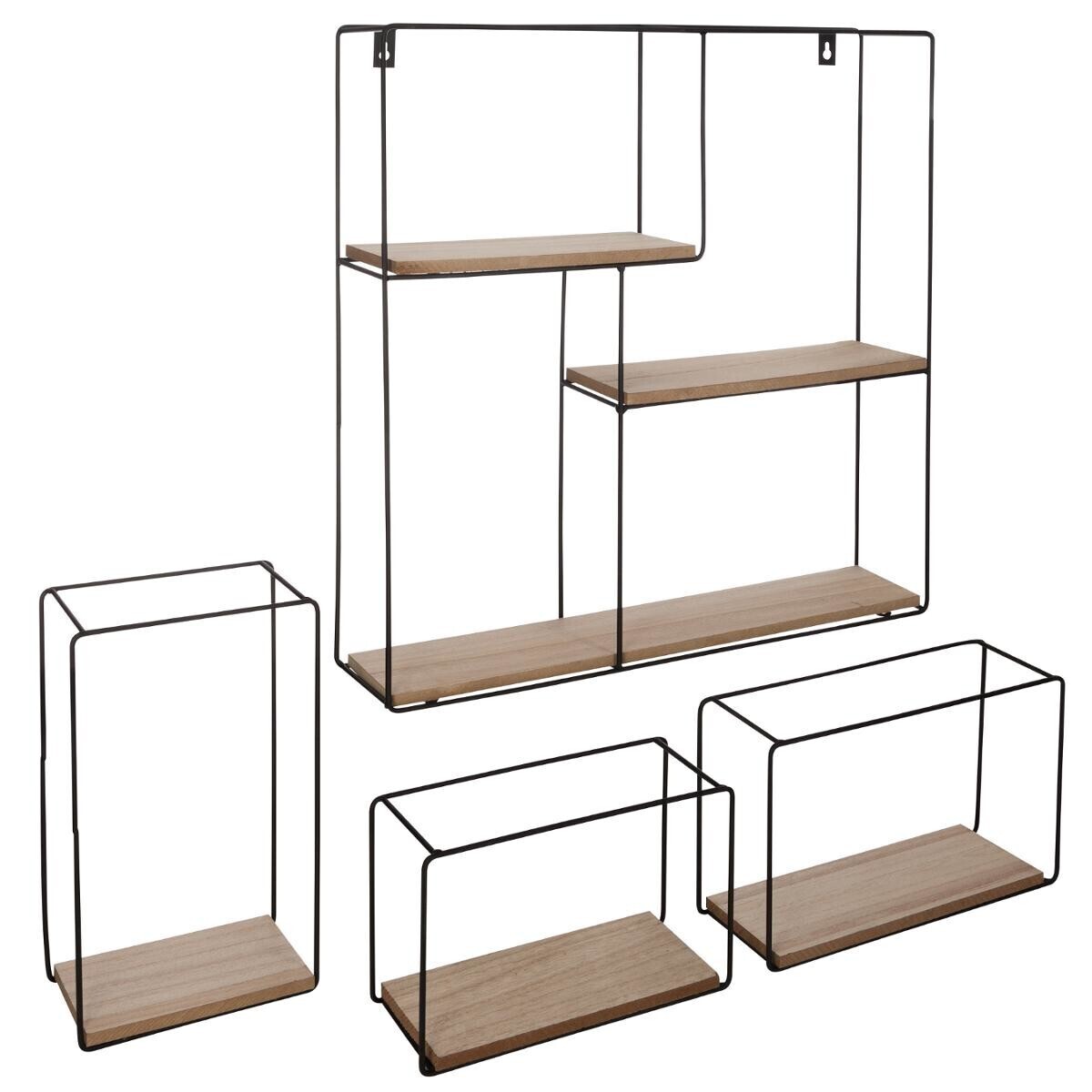 Set of 4 wall shelves "Ally" Black, L.18/24/48 cm