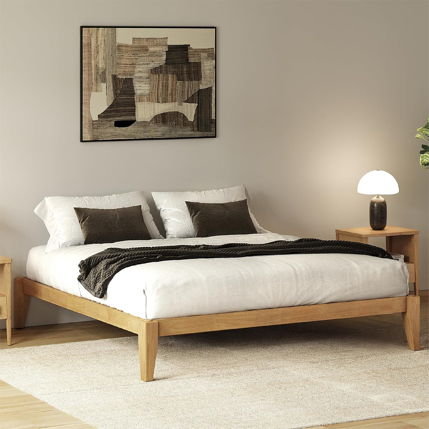 Thor Premium Solid Wood Bed Frame King, Japanese Joinery Bed Frame with Wood Slat Support, Platform Bed, No Box Spring Needed, Easy Assembly, Minimalist & Modern Style (Light Brown)