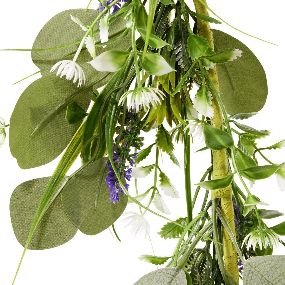 Guirlande feuillage artificiel avec fleurs blanches et lavande L180cm