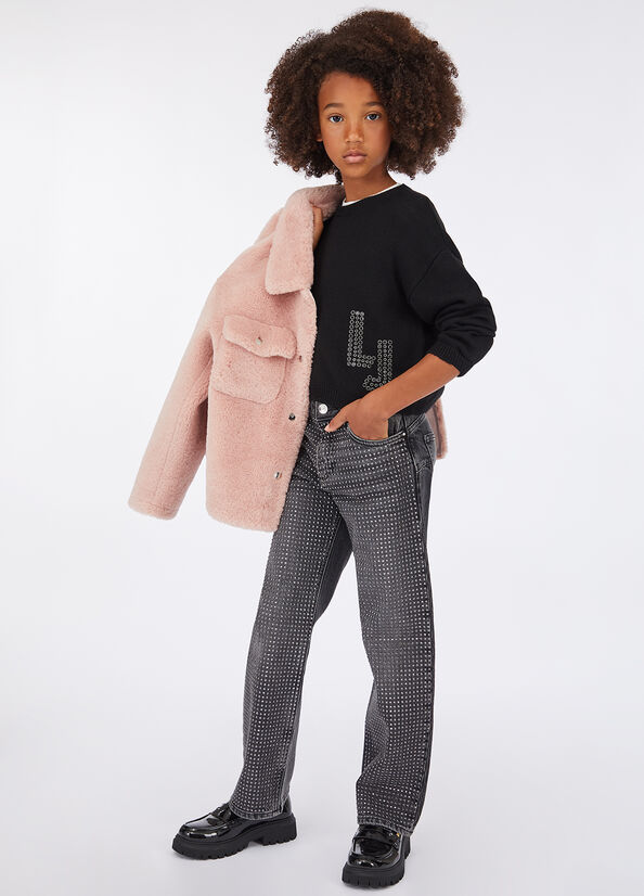 Jeans straight con strass