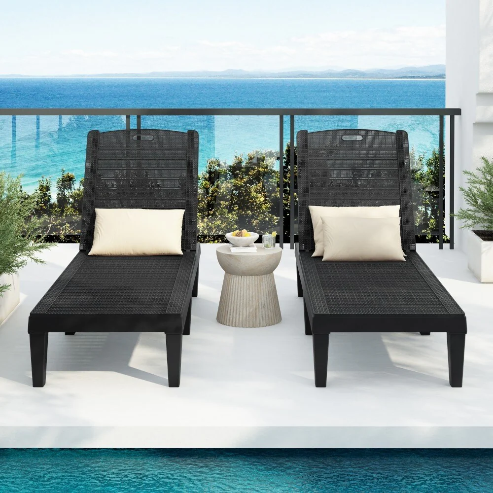 Modern 2-piece Outdoor Chaise Lounges with Adjustable Backrest (Set of 2)