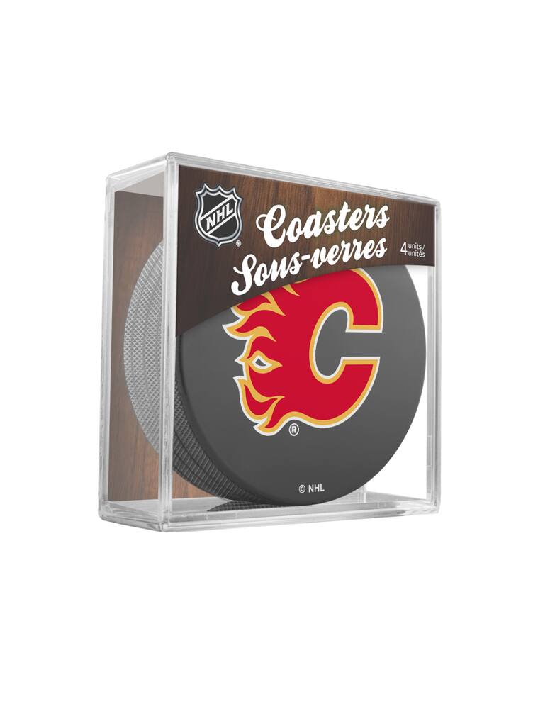 NHL Calgary Flames Hockey Puck Drink Coasters, 4-pk