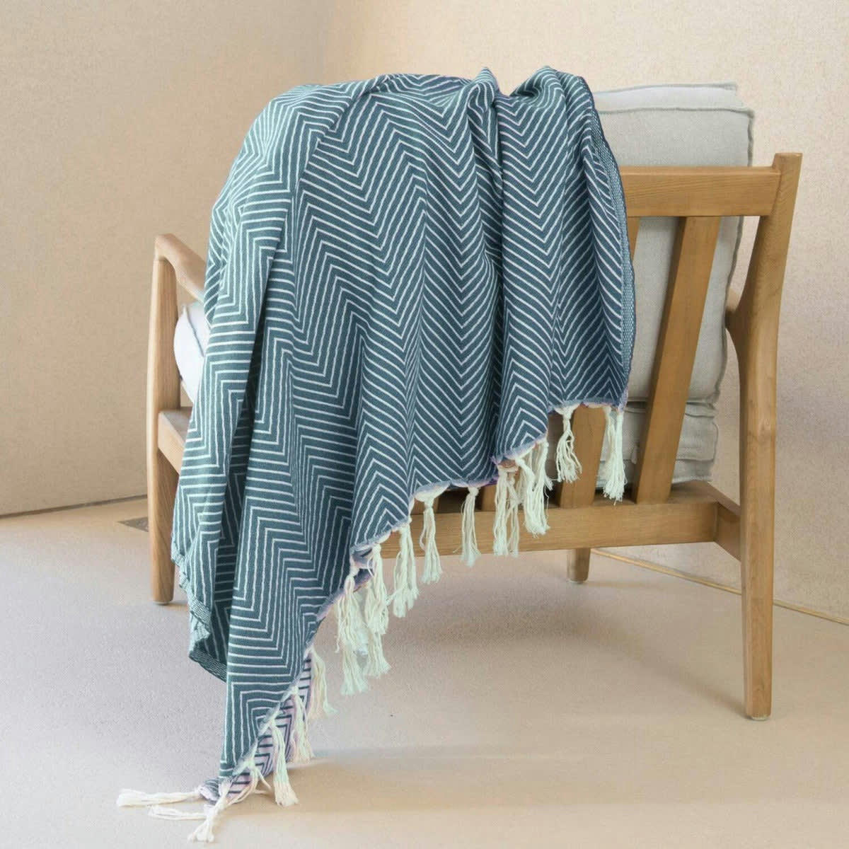 AMSTERDAM - Plaid coton  130x170 bleu pétrole