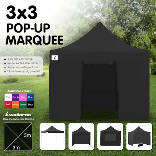 NNEDPE Gazebo Tent Marquee 3x3 PopUp Outdoor Wallaroo Black