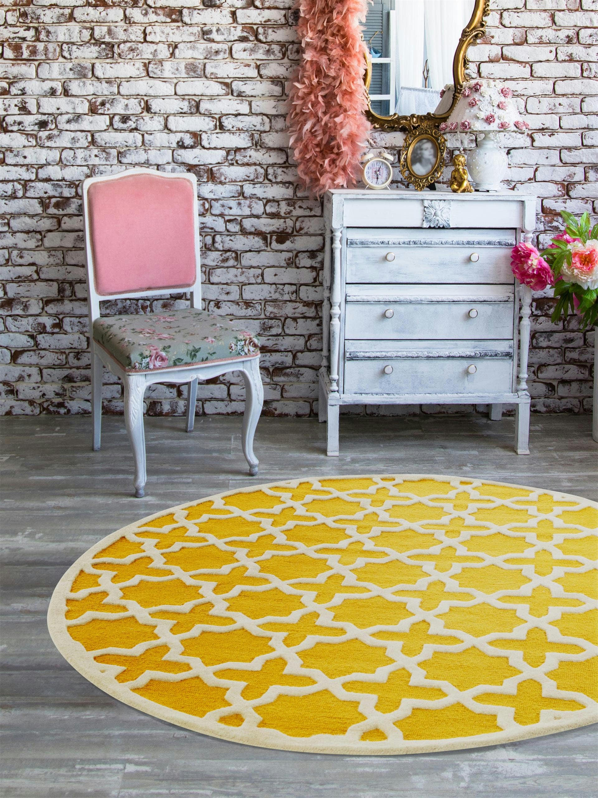 WINDSOR - Tapis en laine rond jaune D 200