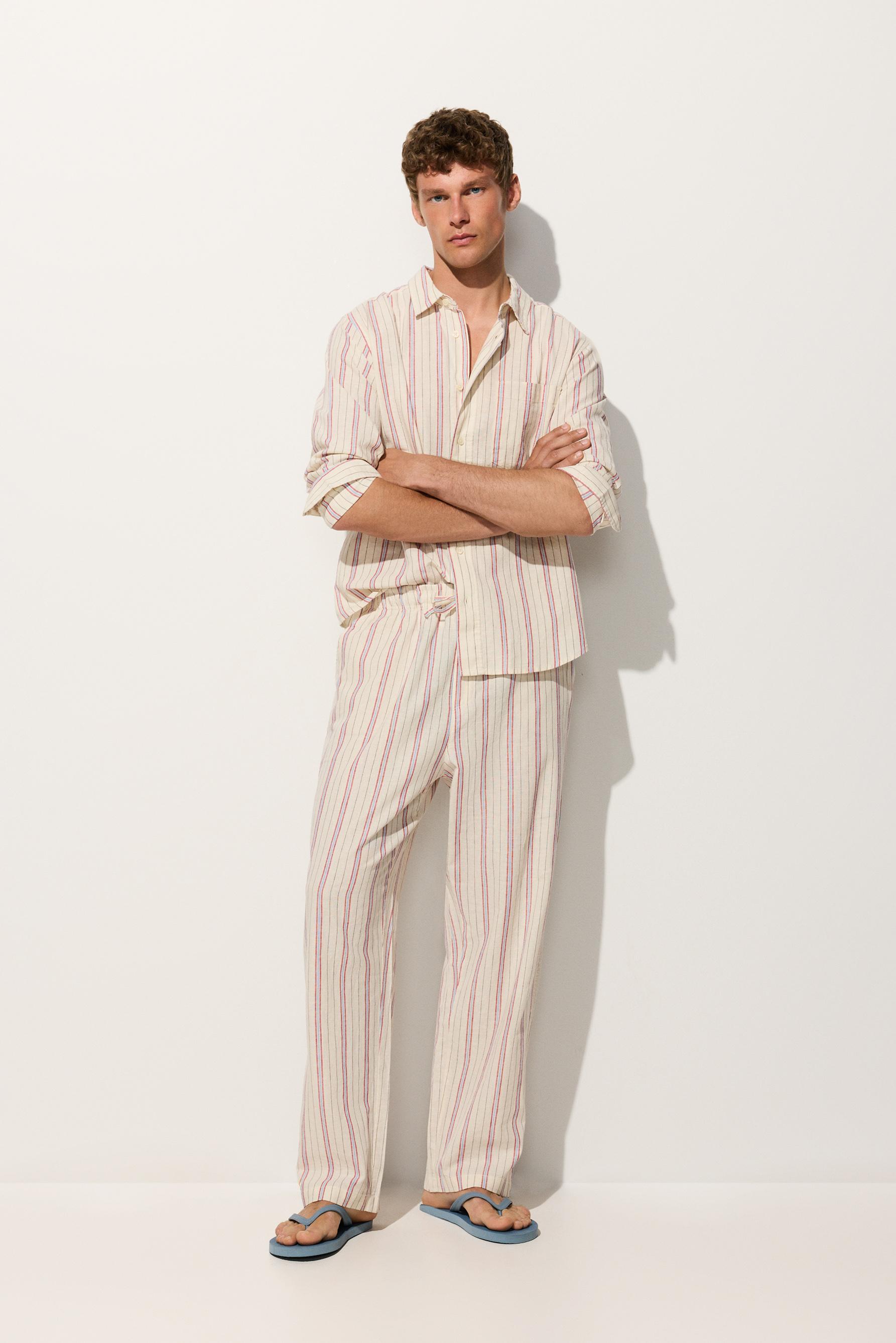 Pantalón rayas lino - algodón