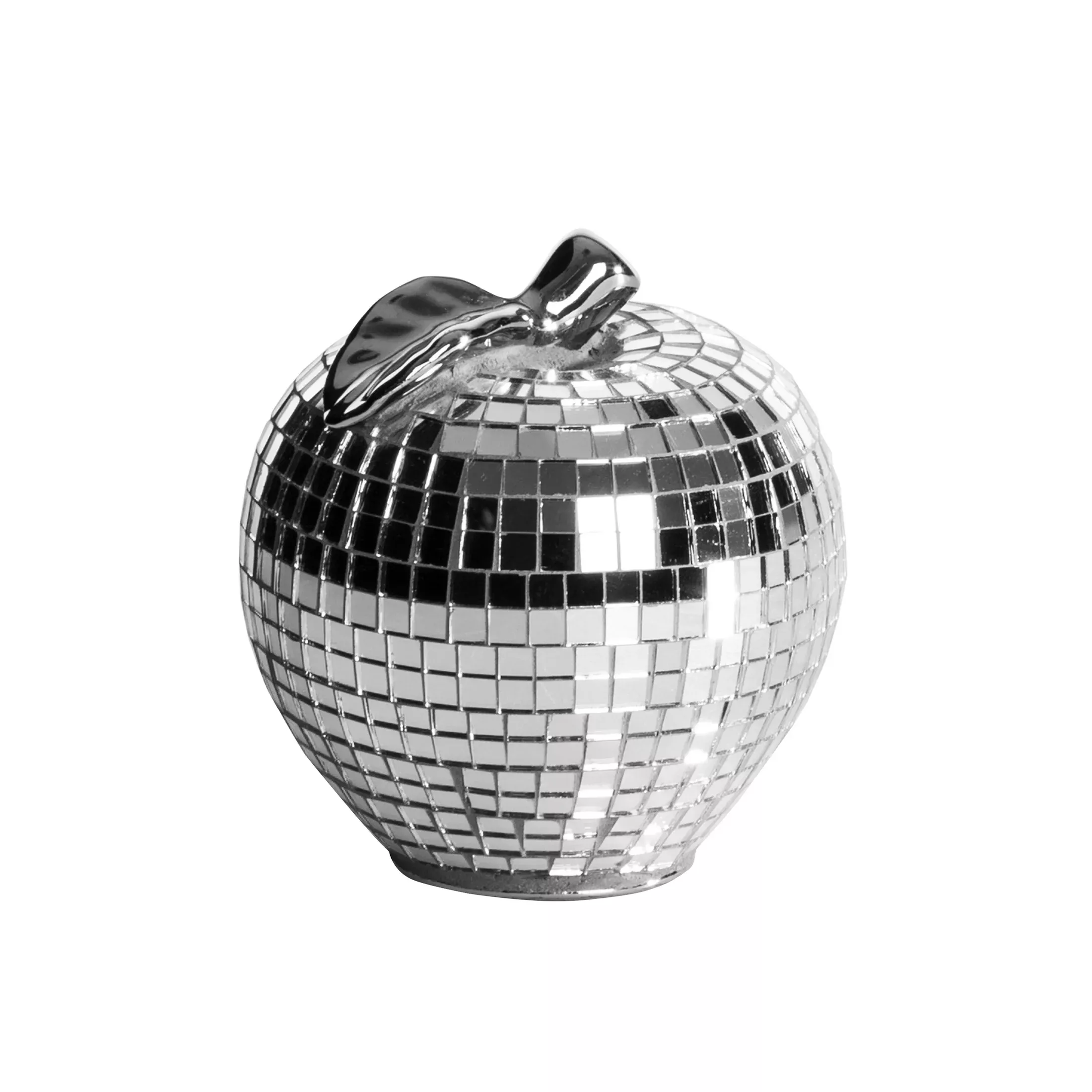 Figurka ceramicznasrebrna jabłko zdobiona drobnymi witrażowymi lusterkami średnica 9x11 cm MIRONA