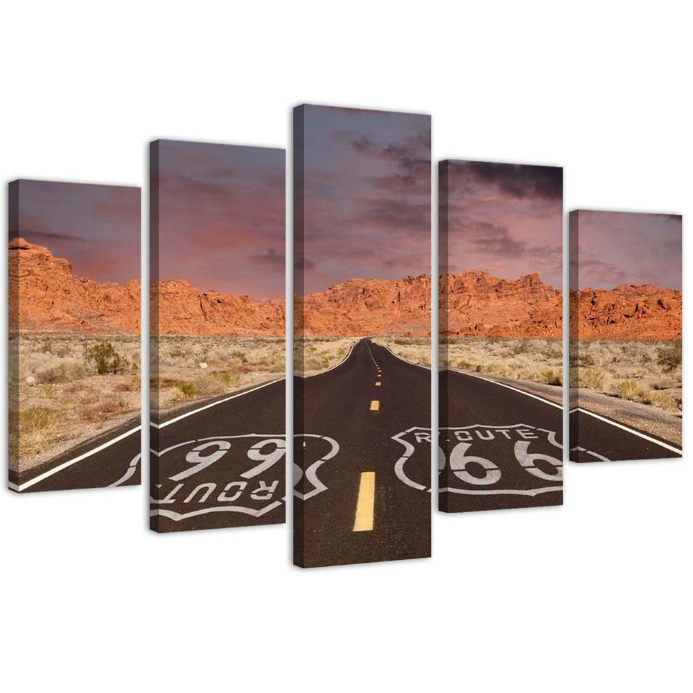 Feeby Obraz 5 częściowy na płótnie Route 66 Road 100x70