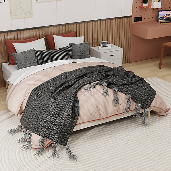 Lit Coffre 160x200 cm - Lit Bas Adulte et Ado, Cadre Minimaliste en Velours Hollandais, Design épuré, Sans Matelas, Beige