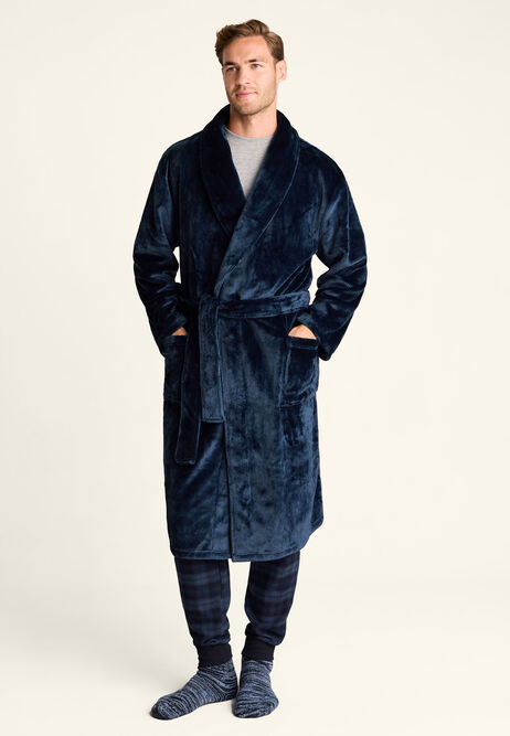 Mens Navy Shawl Collar Dressing Gown