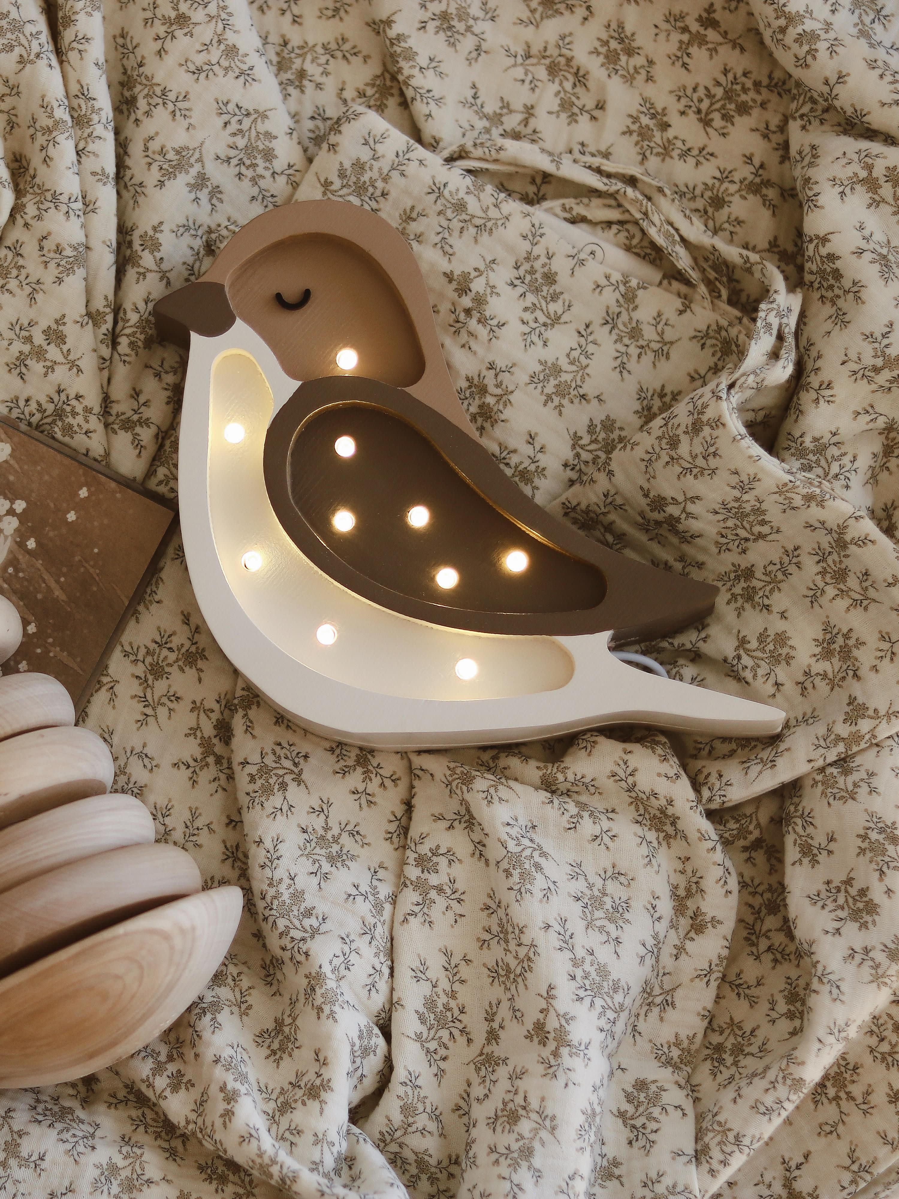 Handgefertigte LED-Kinderzimmerlampe Bird Mini mit Timerfunktion und Fernbedienung, dimmbar